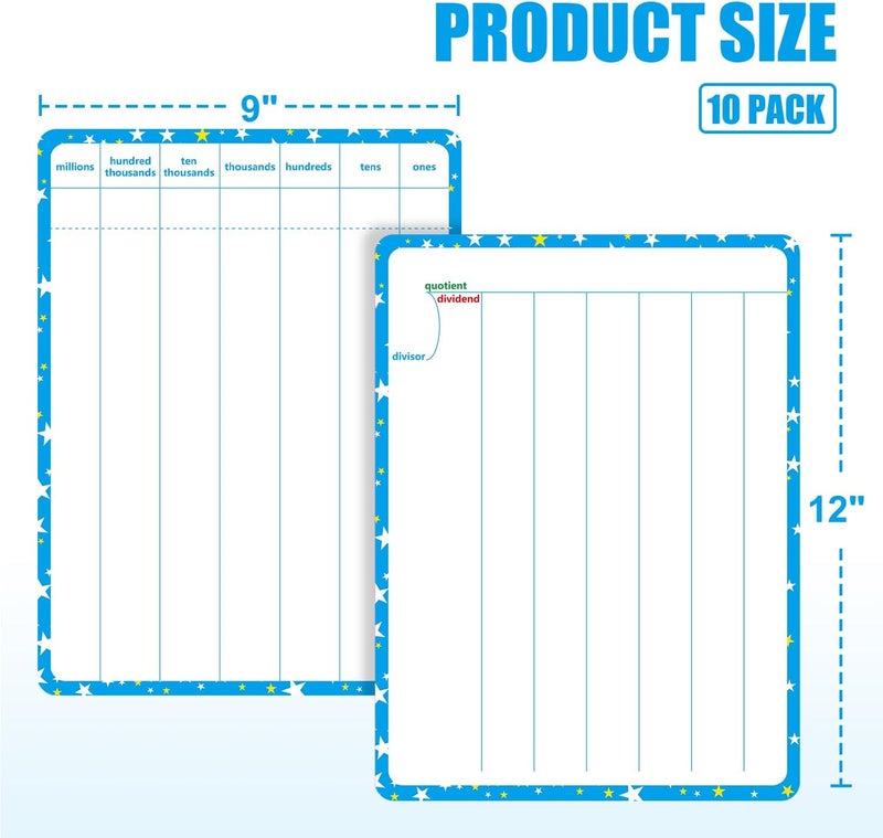 WEIZHEN 10 Packs Division Whiteboard Card, Double Sided Dry Erase Board Writable and Erasable Math Learning White Board for Kids, Students, Classroom and Home (Each Measures 12” x 9”) - Image 3